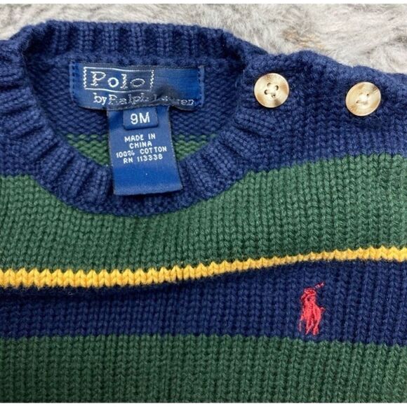 Polo by Ralph Lauren green striped knit sweater - Picture 2 of 4
